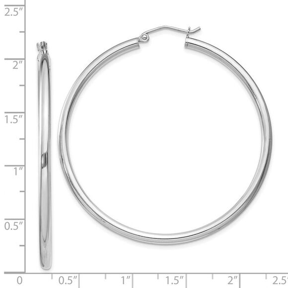 2.5mm, Sterling Silver, Classic Round Hoop Earrings - 52mm (2 Inch) - Picture 4 of 5